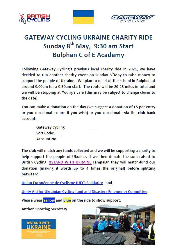 Gateway Ride for Ukraine Sunday 8th May